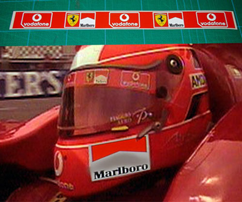 Helmet Visor sticker to fit Schumacher Badoer  Tic Tac Ferrari F1 Red Background 