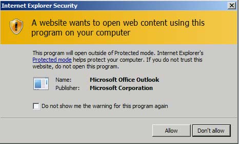 Microsoft Outlook security screen